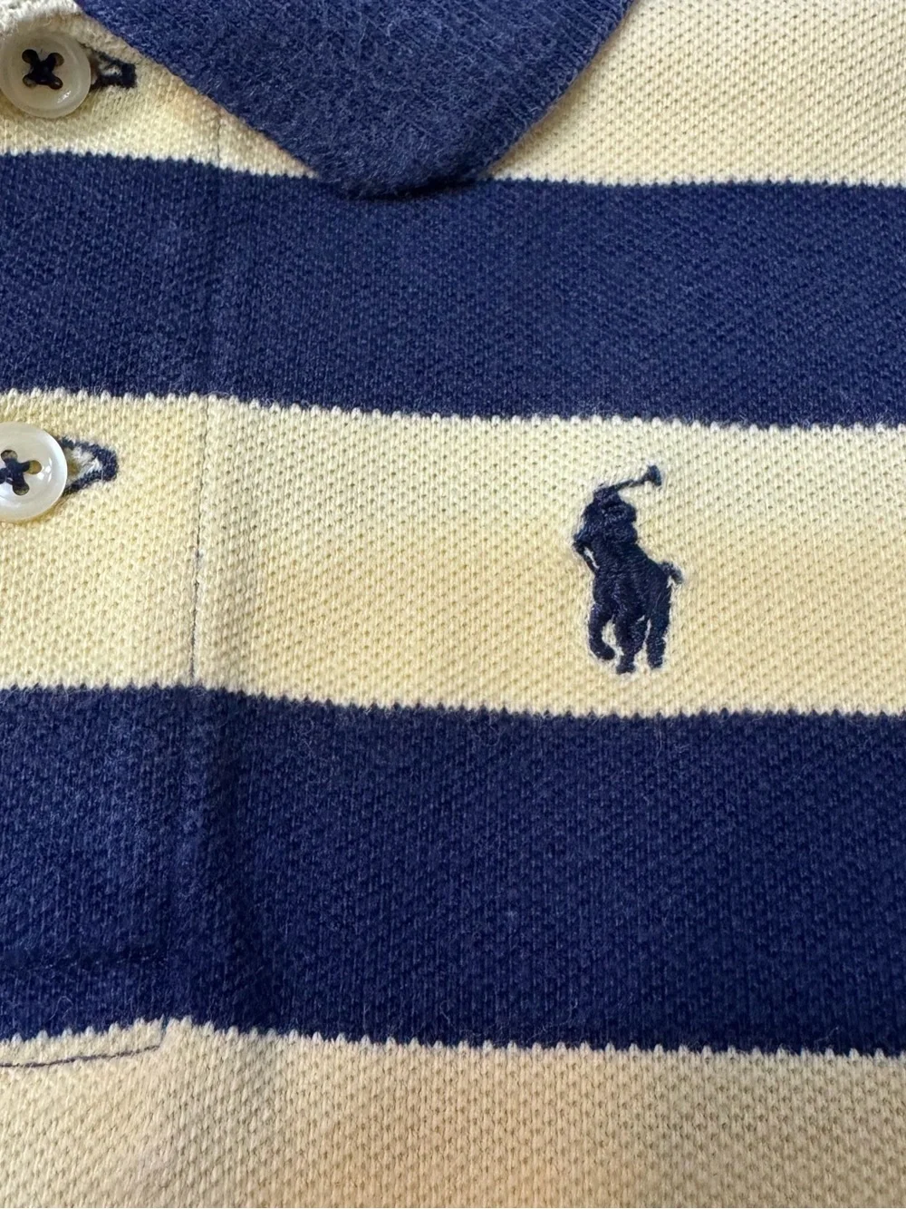 Ralph Lauren Navy & Yellow Striped Baby Polo Onesie